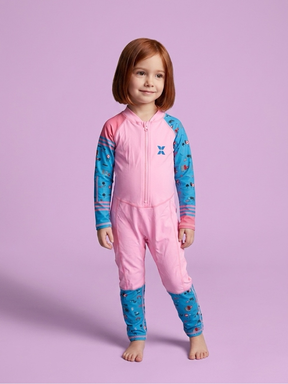 Amazon Pink and Blue Kids One-Piece Swim Romper